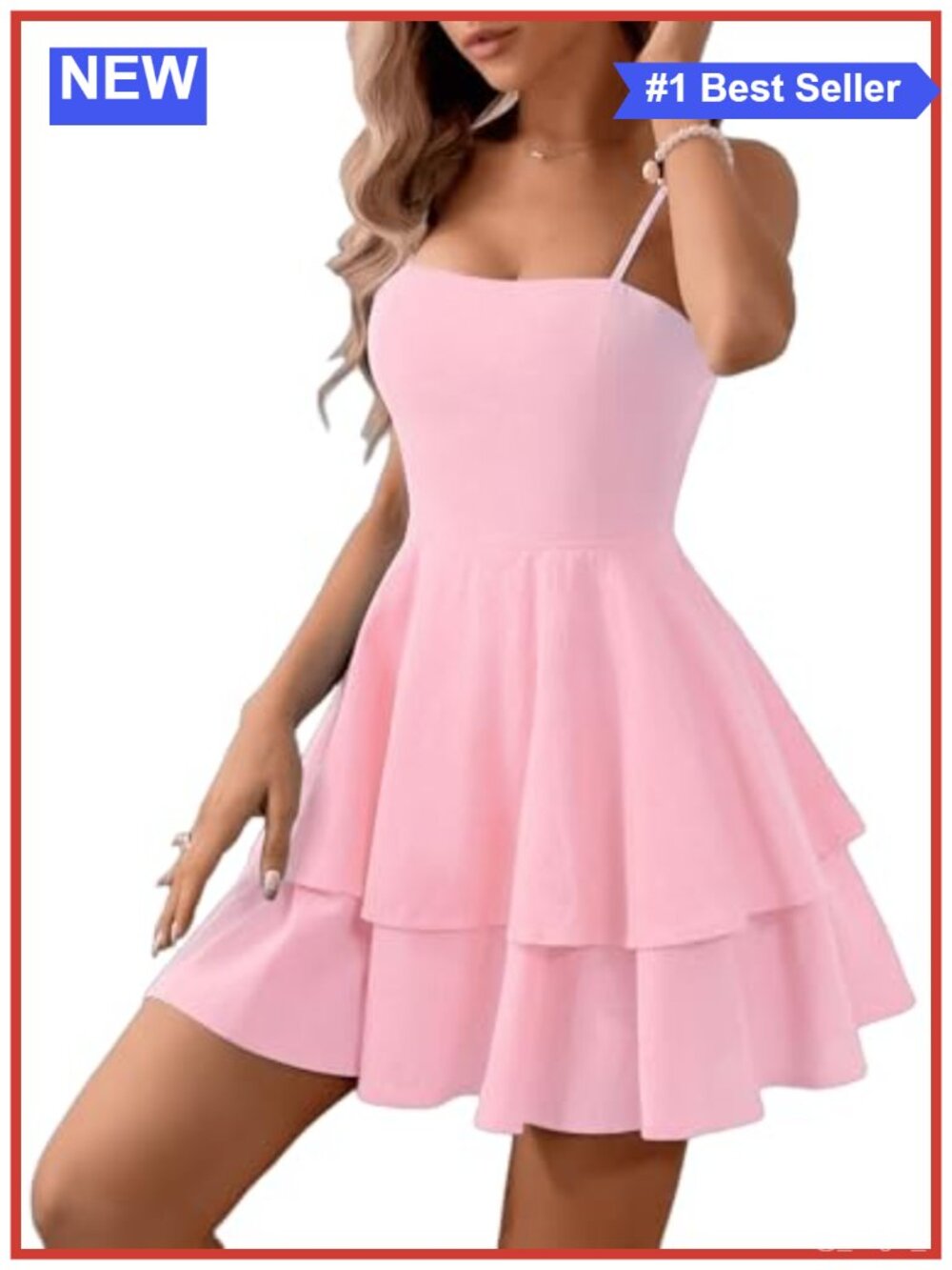 Womens Spaghetti Strap Back Bow Tie Tiered A-line Mini Dress Party Cocktail